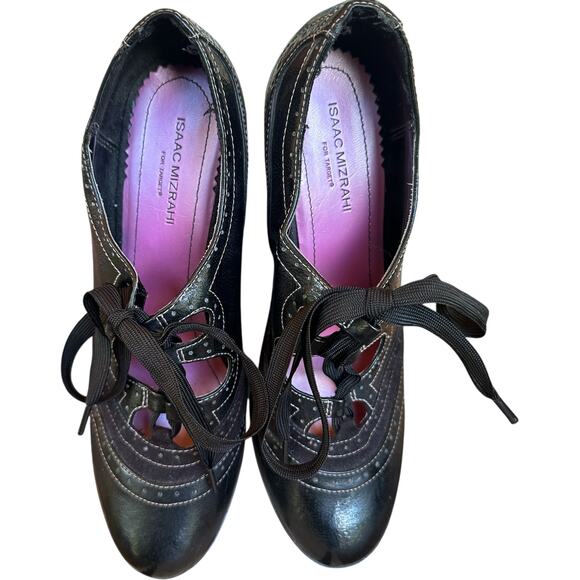Isaac Mizrahi Brogue Oxford Lace Up Wingtip Heels SZ 8.5 Coquette Pinup Y2K - Picture 5 of 12